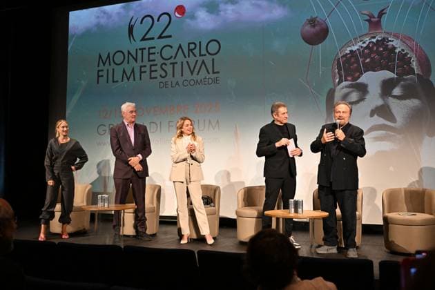 Teresa Riott, Daniel McVicar, Claudia Gerini, Ezio Greggio and Franco Nero Launch and presentation of the Jury of the 22nd Monte Carlo Festival de la Comédie at the Grimaldi Forum in Monaco, November 12, 2025 Ezio Greggio, the Festivals founder and president, introduced the members of the Jury and the films in competition on stage in the Salle Camille Blanc at the Grimaldi Forum Actress Claudia Gerini, is President of the Jury, Franco Nero, Honorary President, Teresa Riott and Daniel McVicar make up this cinematic quartet. The Festivals aim is to promote and enhance the different genres of comedy through film premieres, Thanks to the commitment of Ezio Greggio and the late Mario Monicelli, co-founder of the event, comedy has gained a new a Copyright: xBrunoxBebertx xBestimagexBrunoxBebertx xBestimagex