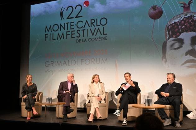 Teresa Riott, Daniel McVicar, Claudia Gerini, Ezio Greggio and Franco Nero Launch and presentation of the Jury of the 22nd Monte Carlo Festival de la Comédie at the Grimaldi Forum in Monaco, November 12, 2025 Ezio Greggio, the Festivals founder and president, introduced the members of the Jury and the films in competition on stage in the Salle Camille Blanc at the Grimaldi Forum Actress Claudia Gerini, is President of the Jury, Franco Nero, Honorary President, Teresa Riott and Daniel McVicar make up this cinematic quartet. The Festivals aim is to promote and enhance the different genres of comedy through film premieres, Thanks to the commitment of Ezio Greggio and the late Mario Monicelli, co-founder of the event, comedy has gained a new a Copyright: xBrunoxBebertx xBestimagexBrunoxBebertx xBestimagex