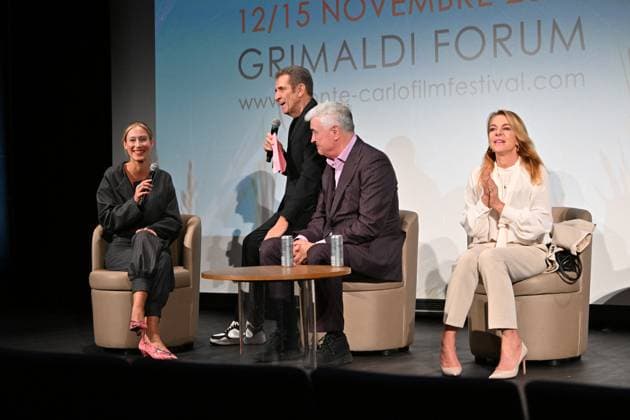 Teresa Riott, Ezio Greggio, Daniel McVicar and Claudia Gerini Launch and presentation of the Jury of the 22nd Monte Carlo Comedy Festival at the Grimaldi Forum in Monaco, November 12, 2025 Ezio Greggio, the Festivals founder and president, introduced the members of the Jury and the films in competition on the stage of the Grimaldi Forums Salle Camille Blanc Actress Claudia Gerini, is President of the Jury, Franco Nero, Honorary President, Teresa Riott and Daniel McVicar make up this cinematic quartet. The Festivals aim is to promote and enhance the different genres of comedy through film premieres, Thanks to the commitment of Ezio Greggio and the late Mario Monicelli, co-founder of the event, comedy has gained a new appreciation even at pr Copyright: xBrunoxBebertx xBestimagexBrunoxBebertx xBestimagex