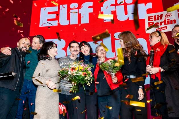 2. Tagung Landesparteitag Die Linke Berlin Elif Eralp, Spitzenkandidatin der Partei Die Linke, feiert auf der Bühne während der zweiten Tagung des 10. Landesparteitags der Partei Die Linke Berlin am 15. November 2025. Copyright: xEVENTPRESSxJeremyxKnowlesx