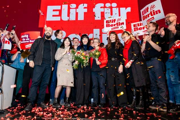 2. Tagung Landesparteitag Die Linke Berlin Elif Eralp, Spitzenkandidatin der Partei Die Linke, feiert auf der Bühne während der zweiten Tagung des 10. Landesparteitags der Partei Die Linke Berlin am 15. November 2025. Copyright: xEVENTPRESSxJeremyxKnowlesx