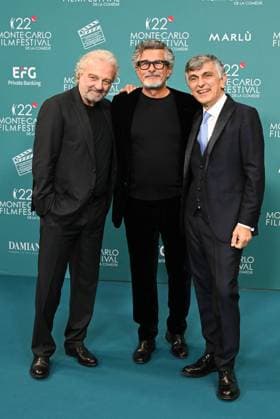 Monk, Italy: Monte Carlo, 22nd Monte Carlo Film Festival De La ComÃ die. Red carpet awards ceremony. Pictured: Vincenze Salemme, Giovanni Veronesi, Paolo Genovese Monk Italy  - ZUMAp169 20251115_zea_p169_697 Copyright: xManuelexMangiarottix