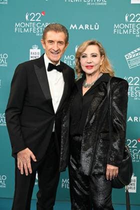 Monk, Italy: Monte Carlo, 22nd Monte Carlo Film Festival De La ComÃ die. Red carpet awards ceremony. Pictured: Ezio Greggio, Iaia Forte Monk Italy  - ZUMAp169 20251115_zea_p169_683 Copyright: xManuelexMangiarottix