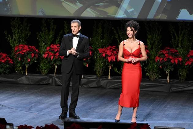 Monte Carlo, 22nd Monte Carlo Film Festival. Awards Ceremony. Pictured: Ezio Greggio, Lavinia Circeo  Copyright: xSimonexComix xipa-agency.netx xComi Mangiarottix IPA_Agency_IPA68022660