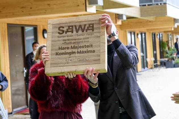 Rotterdam, The Netherlands, 2025-11-18 13:21:01 ROTTERDAM, 18-11-2025, SAWA. Queen Maxima opens the circular wooden residential building SAWA in Rotterdam. The building comprises over one hundred apartments and has been extensively developed in a circular and biobased manner, with a focus on nature and affordable housing. PHOTO: NLBeeld Patrick van Emst Credit: NL Beeld Patrick van Emst  Copyright: xx x