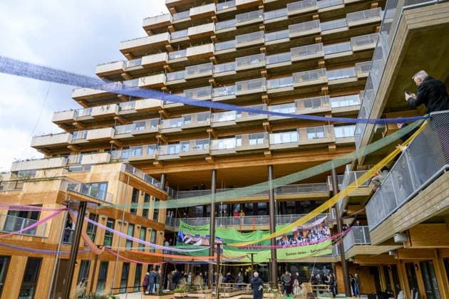 Rotterdam, The Netherlands, 2025-11-18 13:23:56 ROTTERDAM, 18-11-2025, SAWA. Queen Maxima opens the circular wooden residential building SAWA in Rotterdam. The building comprises over one hundred apartments and has been extensively developed in a circular and biobased manner, with a focus on nature and affordable housing. PHOTO: NLBeeld Patrick van Emst Credit: NL Beeld Patrick van Emst  Copyright: xx x
