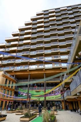 Rotterdam, The Netherlands, 2025-11-18 13:23:58 ROTTERDAM, 18-11-2025, SAWA. Queen Maxima opens the circular wooden residential building SAWA in Rotterdam. The building comprises over one hundred apartments and has been extensively developed in a circular and biobased manner, with a focus on nature and affordable housing. PHOTO: NLBeeld Patrick van Emst Credit: NL Beeld Patrick van Emst  Copyright: xx x