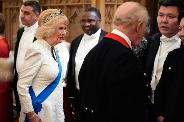 Diplomatic Corps reception at Windsor Castle, UK, 18 November 2025 Queen Camilla (left) during the Diplomatic Corps reception at Windsor Castle, Berkshire. Picture date: Tuesday November 18, 2025., Credit:Andrew Matthews Avalon UK, London  Copyright: xAndrewxMatthewsx xAvalonx 1053184885