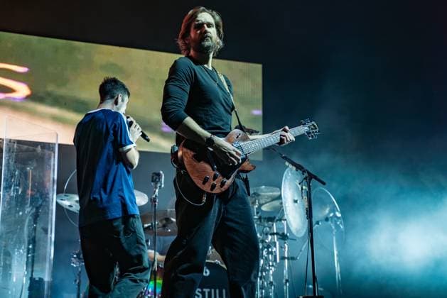 November 18, 2025, London, United Kingdom: Will Farquarson seen playing live on stage with band Bastille during their UK tour. Bastille Performed at London O2 Arena UK as the last night of their From All Sides Songs from the First 15 years, UK Tour on 18th November 2025.Bastille are Dan Smith, Will Farquarson, Kyle Simmons and Chris Wood, The Band Bastille was also joined by guest touring musicians. London United Kingdom - ZUMAs197 20251118_aaa_s197_456 Copyright: xBonniexBritainx