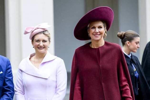 Dutch Royal Couple Receives Grand Duke and Duchess of Luxembourg - The Netherlands Queen Maxima and Grand Duchess Stephanie of Luxembourg during a one-day visit with a lunch at Noordeinde Palace in The Hague, The Netherlands on November 19, 2025. Photo by Bruno Press ABACAPRESS.COM The Hague Noordeinde Palace Netherlands  Copyright: xBrunoxPress ABACAx