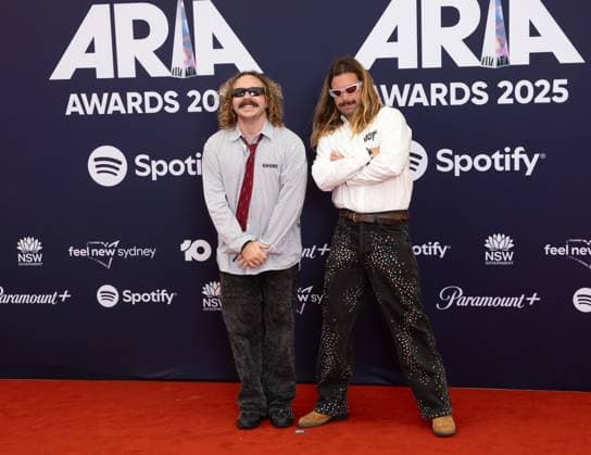 ARIA AWARDS 2025, Alex Gray and Oliver Critchley of Hellcat Speedracer during the 2025 ARIA Awards at Hordern Pavilion in Sydney, Wednesday, November 19, 2025. ( NO ARCHIVING SYDNEY NEW SOUTH WALES AUSTRALIA  Copyright: xSITTHIXAYxDITTHAVONGx 20251120116459123382