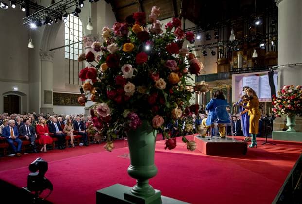THE HAGUE King Willem-Alexander and Princess Amalia attended the Special Joint Session of the Senate and House of Representatives in the Grote Kerk (Great Church) to mark the eightieth anniversary of the first joint parliamentary session since the Second World War. The session reflected on the end of the war and the meaning of freedom in a time of conflict and polarization. ANP KOEN VAN WEEL netherlands out - belgium out  Copyright: xx x542581676x originalFilename: 542581676.jpg