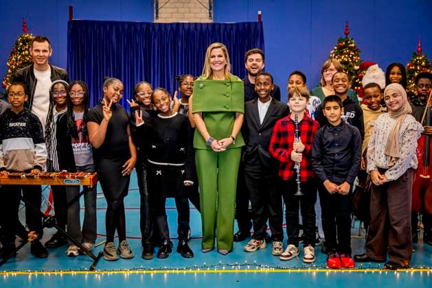 20-11-2025 Amsterdam Queen Maxima, as honorary chair of Meer Muziek in de Klas (More Music in the Classroom), visited the Mobiel school in Amsterdam. The school band performs during the annual Christmas Music Gala, which raises awareness of the importance of music and creative education. Â  Copyright: xPPEx