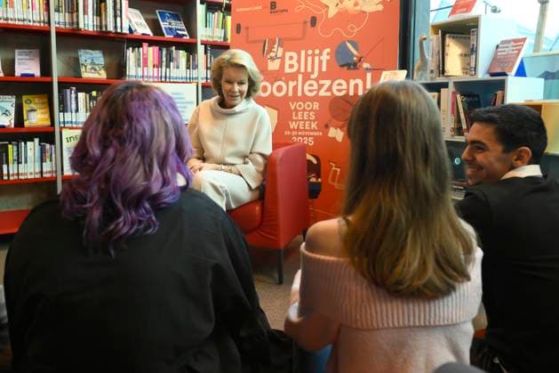 Queen Mathilde Visits The Kubus Youth Library ANTWERPEN, BELGIUM - NOVEMBER 21: Queen Mathilde of Belgium pictured visiting the Kubus Youth Library during the Reading Aloud Week on November 21, 2025 in Antwerpen, Belgium, 21 11 2025 Antwerpen Belgium  Copyright: xPhilipxReynaersx