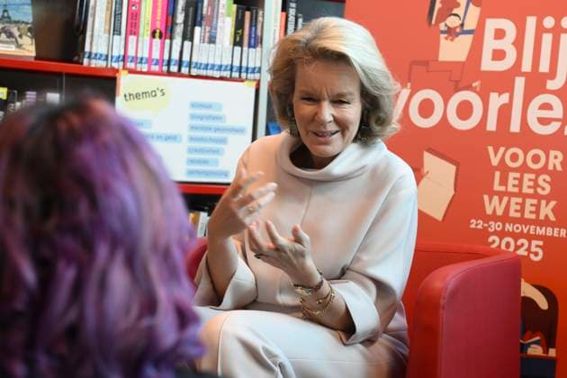 Queen Mathilde Visits The Kubus Youth Library ANTWERPEN, BELGIUM - NOVEMBER 21: Queen Mathilde of Belgium pictured visiting the Kubus Youth Library during the Reading Aloud Week on November 21, 2025 in Antwerpen, Belgium, 21 11 2025 Antwerpen Belgium  Copyright: xPhilipxReynaersx