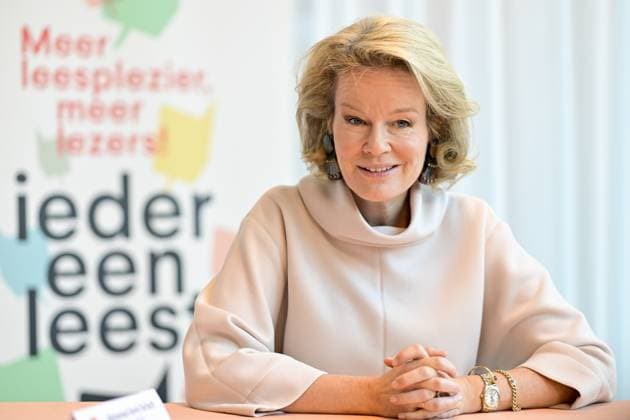 Queen Mathilde of Belgium pictured during a royal visit to the Kubus youth library in Antwerp, as part of Read Aloud Week (November 22-30), on Friday 21 November 2025. The Kubus offers young people aged 15 to 26 a space for reading, meeting, exchanging ideas and creating.  DIRKxWAEM 143188512