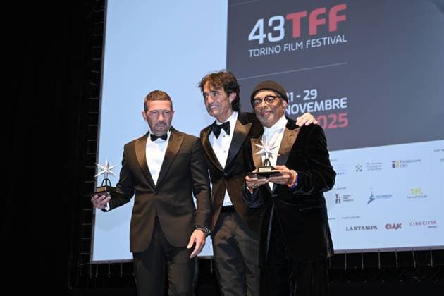 Turin Film Festival 2025, Opening Night - Awards Ceremony. Pictured: Spike Lee, Antonio Banderas, Giulio Base  Copyright: xMaurizioxD Avanzox xipa-agency.netx xDxAvanzo xMangiarottix IPA_Agency_IPA68227480