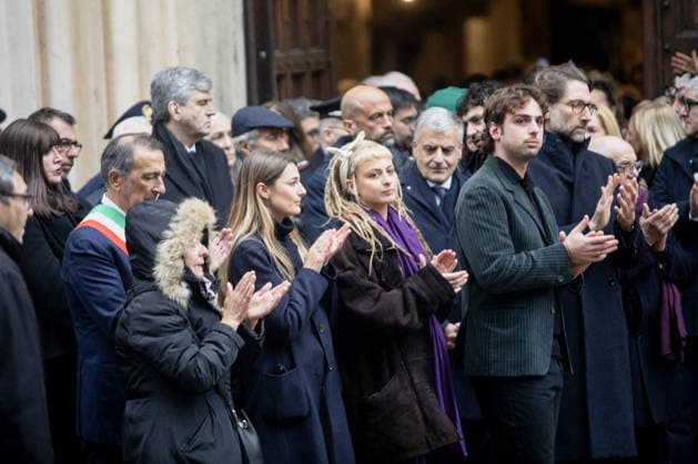 Milan, Funeral of Ornella Vanoni in the church of San Marco in the Brera district. In the photo: her grandchildren Matteo and Camilla with their family.  Copyright: xFrancescoxEnriquezx xipa-agency.netx xPoolxEmanuelexDexCarlixexFrancesx IPA_Agency_IPA68336199