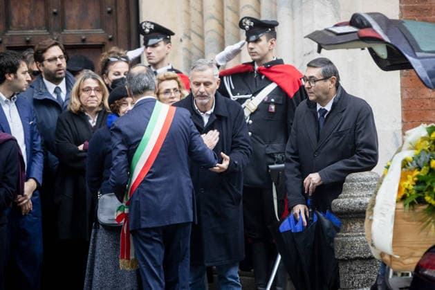 Milan, Funeral of Ornella Vanoni in the church of San Marco in the Brera district. In the photo: Mayor Sala bids farewell to his son Cristiano.  Copyright: xFrancescoxEnriquezx xipa-agency.netx xPoolxEmanuelexDexCarlixexFrancesx IPA_Agency_IPA68336201