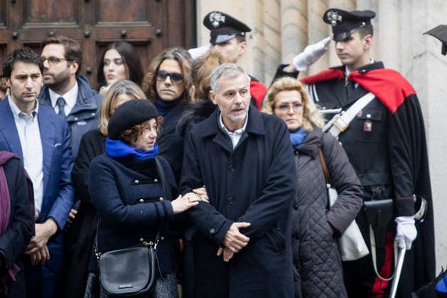 Milan, Funeral of Ornella Vanoni in the church of San Marco in the Brera district. In the photo: son Cristiano Ardenzi with his family.  Copyright: xFrancescoxEnriquezx xipa-agency.netx xPoolxEmanuelexDexCarlixexFrancesx IPA_Agency_IPA68336218
