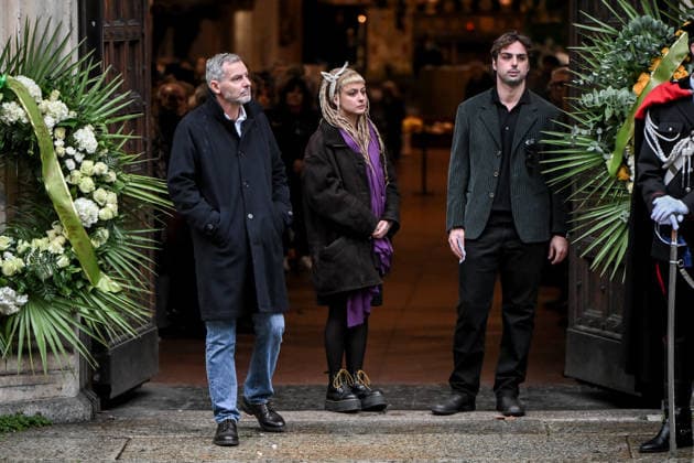 November 24, 2025, Milano, Mi, Italia: Cristiano Ardenzi, nephews Matteo , Camilla pictured during Ornella Vanoni s funeral in Milan Nov 24th 2025 Milano Italia  - ZUMAa289 20251124_zia_a289_058 Copyright: xNicolaxMarfisi Agfx
