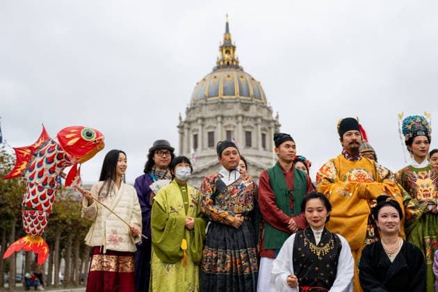 SAN FRANCISCO, CA - NOVEMBER 16: People dressed in Hanfu costumes (traditional Chinese costumes) pose for a photo during the annual Hanfu parade organized by Northern California Hanfu Association on November 16, 2025 in San Francisco, California.  Copyright: xVCGx 111605922248