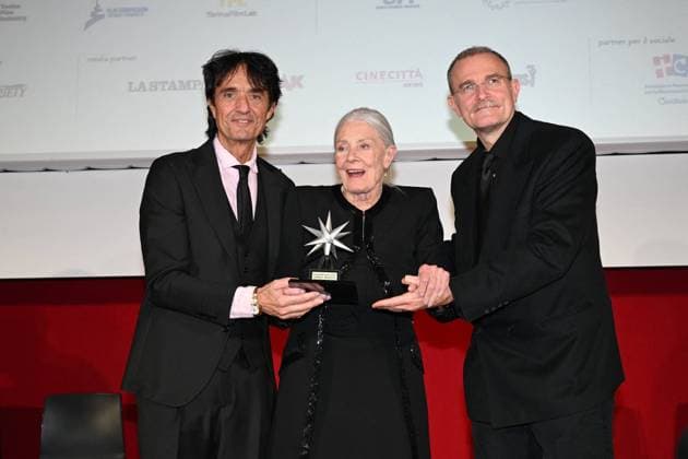 43rd Turin Film Festival - Awarding of The Mole Stella to Vanessa Redgrave Giulio Base, Vanessa Redgrave, Carlo Gabriel Nero during the 43rd Turin Film Festival - Awarding of The Mole Stella to Vanessa Redgrave. Day 4 - Mole Stars Award to Vanessa Redgrave. Turin, Italy on November 25, 2025. Photo by Maurizio D Avanzo MD Photo IPA ABACAPRESS.COM Turin Italy  Copyright: xIPA ABACAx