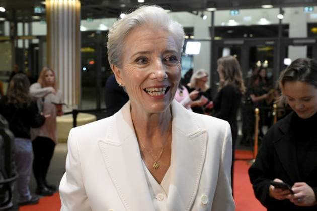 Actress Emma Thompson on the red carpet of the movie Dead of Winter in Helsinki, Finland, on November 27, 2025. Thompson stars the action thriller Dead of Winter which was filmed in the Koli region in North Karelia, Finland. Helsinki Finland  Copyright: xJussixNukarix LKFTVX20251127180313ZULN