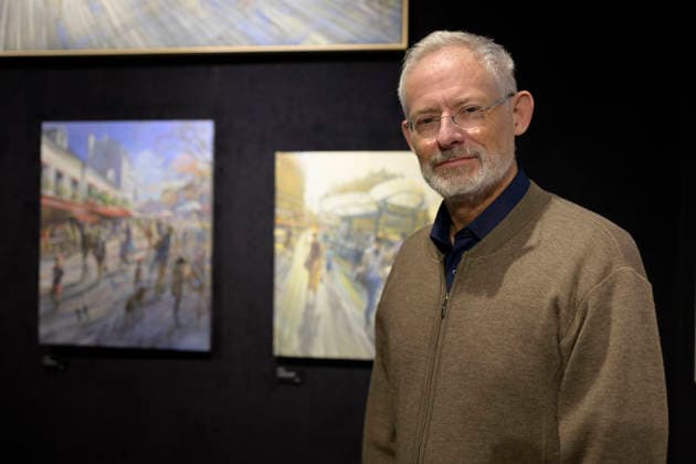 Kerdalo (französischer Künstler Laurent Parcelier, geb. 1962 in Chamalieres) beim Artistalk in der Galerie Cavatina Art Concept, München am 27.11.2025