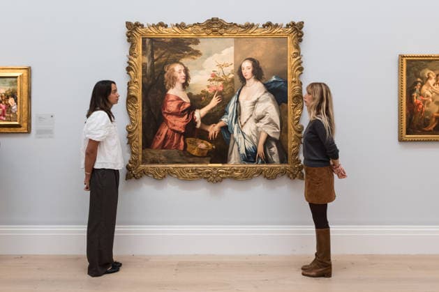 November 28, 2025, London, England, United Kingdom: Staff members look at a painting titled The Cheeke Sisters: Double portrait of Essex, Countess of Manchester (circa 1617â€1658) and her sister, Anne, later Countess of Warwick and.Clanricarde (1620â€after 1683), three-quarter-length, in a landscape by Sir Anthony van Dyck, estimate: 400,000 - 600,000 GBP during a photocall at Sotheby s auction house ahead of Old Master & 19th Century Paintings Sales. London United Kingdom - ZUMAs371 20251128_zip_s371_007 Copyright: xWiktorxSzymanowiczx