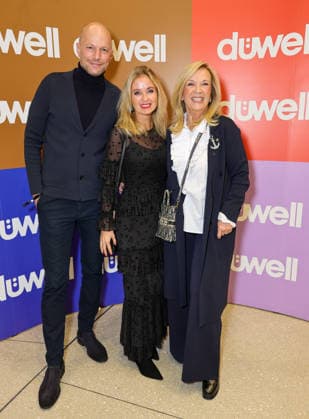 DÜWELL Public Opening Event - (L-R) Lingne Roset Inhaber Oliver Roset mit seiner Frau Antoine Roset und Designerin Uta Raasch Düsseldorf DÜWELL NRW Deutschland