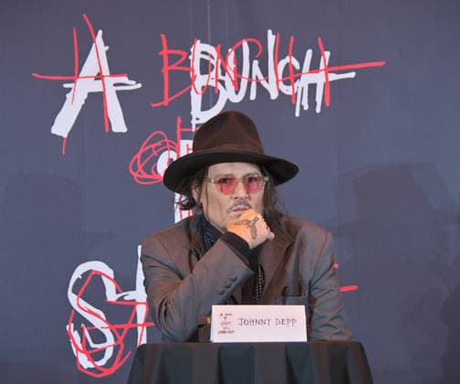 Actor Johnny Depp attends a press conference for his art exhibition A Bunch of Stuff -Tokyo at NEWoMan Takanawa in Tokyo, Japan on November 27, 2025.  aflo_312108078