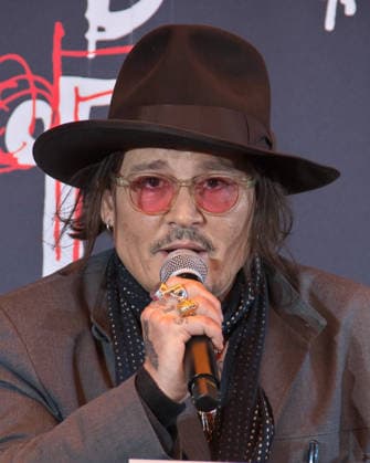 Actor Johnny Depp attends a press conference for his art exhibition A Bunch of Stuff -Tokyo at NEWoMan Takanawa in Tokyo, Japan on November 27, 2025.  aflo_312108083