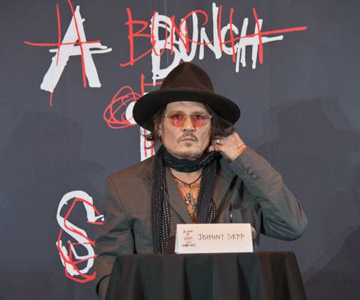 Actor Johnny Depp attends a press conference for his art exhibition A Bunch of Stuff -Tokyo at NEWoMan Takanawa in Tokyo, Japan on November 27, 2025.  aflo_312108085