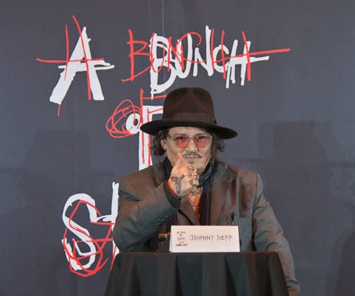 Actor Johnny Depp attends a press conference for his art exhibition A Bunch of Stuff -Tokyo at NEWoMan Takanawa in Tokyo, Japan on November 27, 2025.  aflo_312108088