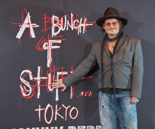 Actor Johnny Depp attends a press conference for his art exhibition A Bunch of Stuff -Tokyo at NEWoMan Takanawa in Tokyo, Japan on November 27, 2025.  aflo_312108089