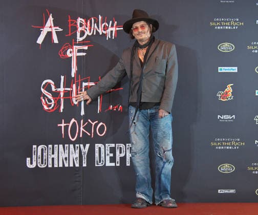 Actor Johnny Depp attends a press conference for his art exhibition A Bunch of Stuff -Tokyo at NEWoMan Takanawa in Tokyo, Japan on November 27, 2025.  aflo_312108090