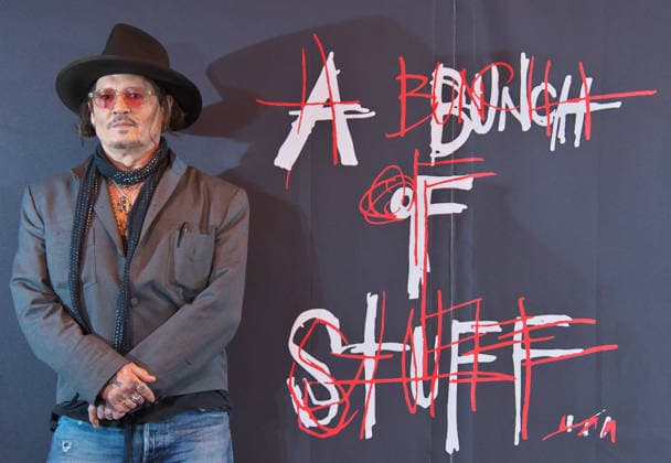 Actor Johnny Depp attends a press conference for his art exhibition A Bunch of Stuff -Tokyo at NEWoMan Takanawa in Tokyo, Japan on November 27, 2025.  aflo_312108091