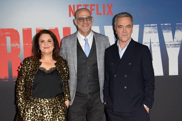 Harlan Coben s Run Away BFI Launch Event Arrivals at BFI Southbank, London (L-R) - Ruth Jones, Creator Executive Producer Harlan Coben, James Nesbitt attends Harlan Coben s Run Away launch event at BFI Southbank, London, England, UK on Monday 1 December, 2025., Credit:Justin Ng Avalon UK, England, London, BFI Southbank Copyright: xJustinxNgx xAvalonx 1055873111