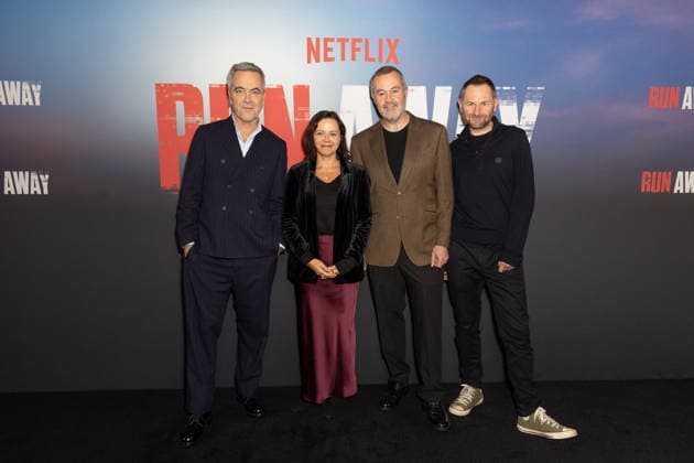 Harlan Coben’s Run Away launch event in London, UK - 01 Dec 2025 (L-R), James Nesbitt, Nicola Shindler, Richard Fee and Danny Brocklehurst attend Harlan Coben’s Run Away launch event, at the BFI Southbank in London. London United Kingdom Copyright: xPhilxLewisx xSOPAxImagesx JamNicRutDanRic_RunAway-5210