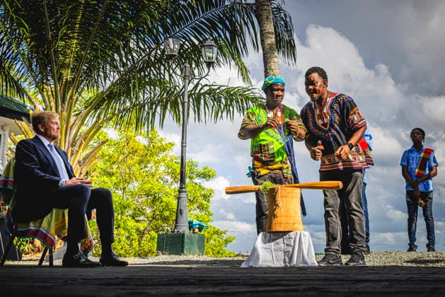 01-12-2025 Enslaved King Willem-Alexander during a meeting with representatives of descendants of enslaved people and indigenous communities on the 1st day of the 3 day statevisit to Suriname. Â  Copyright: xPPEx
