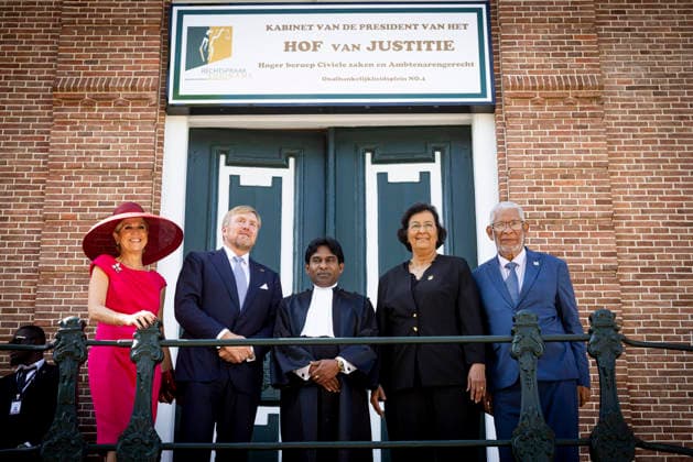 01-12-2025 Enslaved King Willem-Alexander and Queen Maxima visited the Court of Justice on the 1st day of the 3 day statevisit to Suriname. Surinamese President Jennifer Geerlings-Simons and her husband Glenn Geerlings Â  Copyright: xPPEx