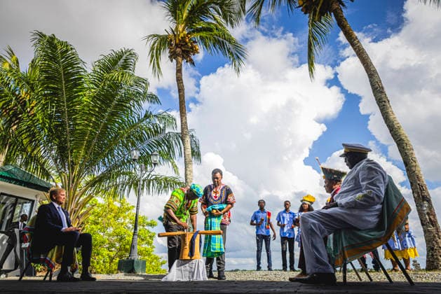 01-12-2025 Enslaved King Willem-Alexander during a meeting with representatives of descendants of enslaved people and indigenous communities on the 1st day of the 3 day statevisit to Suriname. Â  Copyright: xPPEx