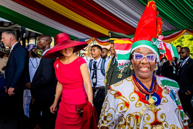 01-12-2025 Enslaved King Willem-Alexander and Queen Maxima visited the Court of Justice on the 1st day of the 3 day statevisit to Suriname. Surinamese President Jennifer Geerlings-Simons and her husband Glenn Geerlings Â  Copyright: xPPEx