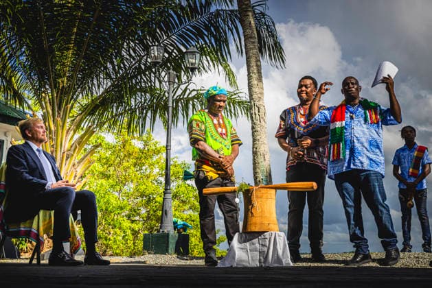 01-12-2025 Enslaved King Willem-Alexander during a meeting with representatives of descendants of enslaved people and indigenous communities on the 1st day of the 3 day statevisit to Suriname. Â  Copyright: xPPEx