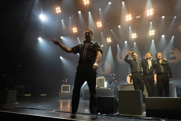 December 2, 2025, Frankfurt, Hesse, Germany: The Swedish garage rock band The Hives greet the audience at the end of their concert in Frankfurt, Germany. Frankfurt Germany - ZUMAb332 20251202_zip_b332_001 Copyright: xMatiasxBasualdox