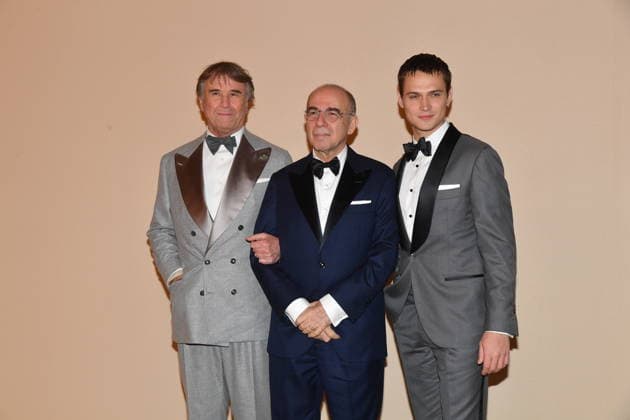 Rome, Cinecitta Studios Premiere of the Film Brunello The Gentle Visionary , In the photo: Brunello Cucinelli Giuseppe Tornatore Saul Nanni  Copyright: xVincenzoxLandix xipa-agency.netx xVincenzoxLandix IPA_Agency_IPA68756571
