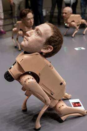 December 05, 2025 - Miami Beach, Florida, USA - A hyper-realistic Mark Zuckerberg robotic dog by the artist Beeple at the 2025 Art Basel Miami Beach. Miami Beach USA - ZUMAce6_ 20251205_zaf_ce6_011 Copyright: xBrianxCahnx
