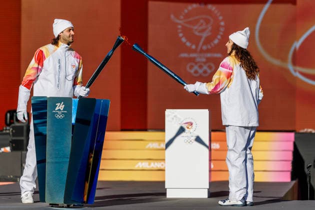 December 6, 2025, Rome, Italia, Italy: 06 12 2025 Rome, The Olympic Torch leaves Rome for the Milan Cortina 2026 Winter Olympics. Pictured are Gianmarco Tamberi and Elisa Di Francisca. Rome Italy  - ZUMAa289 20251206_zia_a289_024 Copyright: xFrancescoxFotiax
