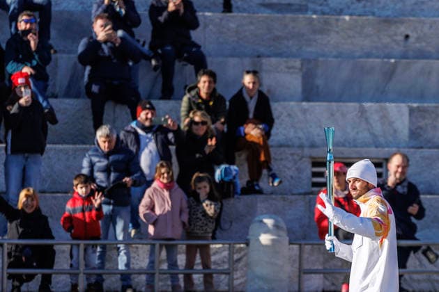 December 6, 2025, Rome, Italia, Italy: 06 12 2025 Rome, The Olympic Torch leaves Rome for the Milan Cortina 2026 Winter Olympics. In the photo, Gregorio Paltrinieri, the first torchbearer of the Milan Cortina 2026 Winter Olympics. Rome Italy  - ZUMAa289 20251206_zia_a289_037 Copyright: xFrancescoxFotiax